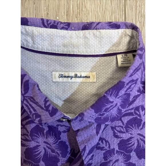 TOMMY BAHAMA LARGE NEW Purple Leaves Print Hawaiian Shirt - Picture 5 of 10